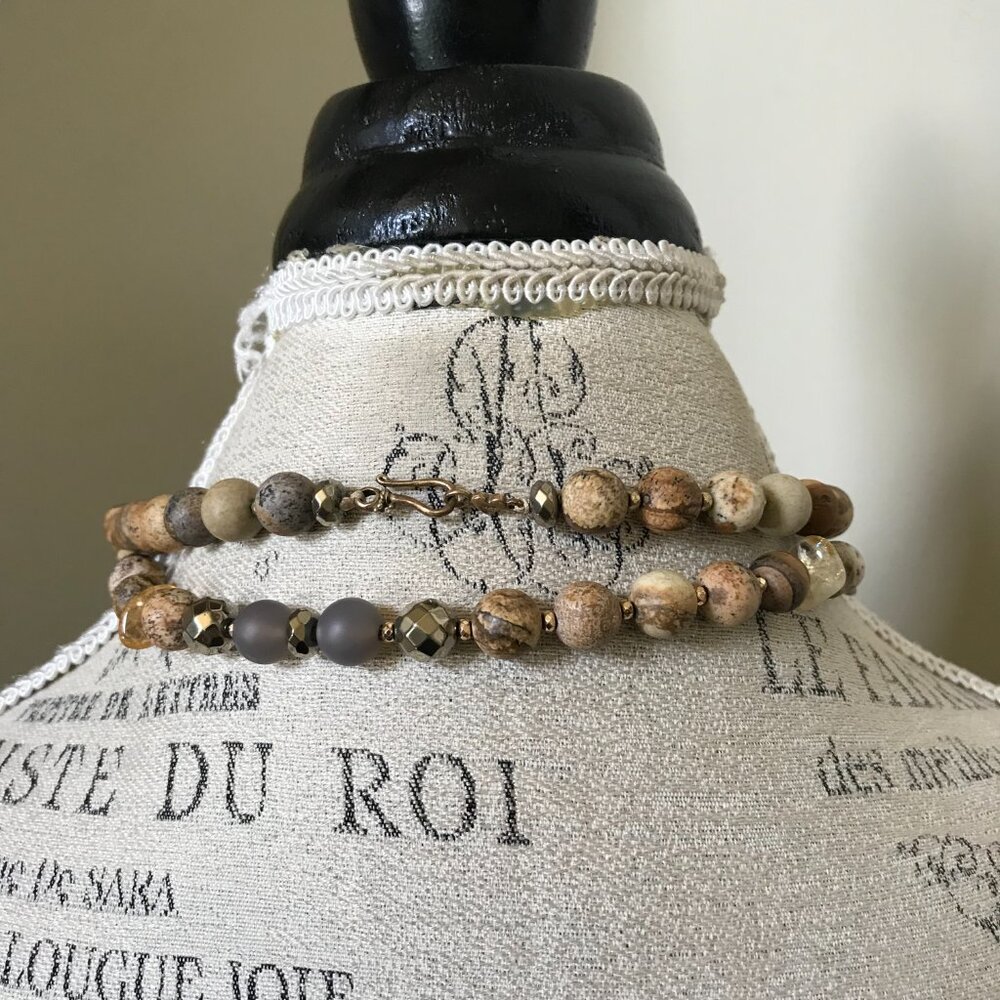 Chan Luu Sunstone Long Classic Beaded Necklace Womens Brown Tan Gold Beads Boho - Picture 10 of 13